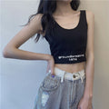Damen Cropped Tanktop mit modernem Schriftzug und figurbetontem Schnitt