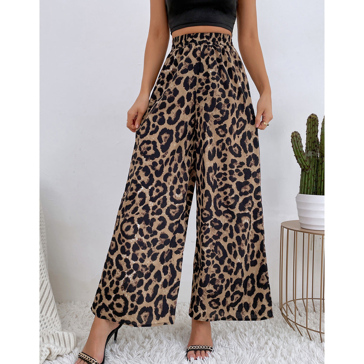 Damen Weite Leoparden-Print Hose R&B