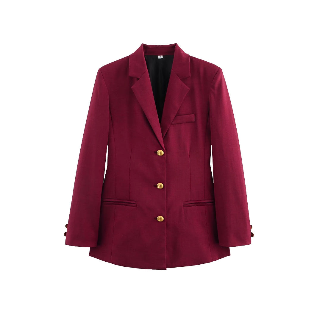 Damen elegante karierte Blazerjacke mit Goldknöpfen R&B