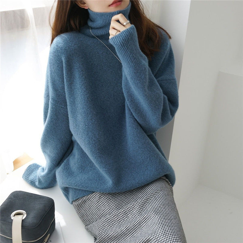 Damen Oversized Pullover mit hohem Kragen und Puffärmeln R&B