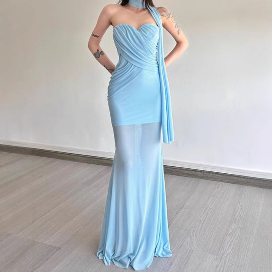Damen Elegant geschnittenes Maxikleid mit asymmetrischem Ausschnitt und figurformendem Design R&B