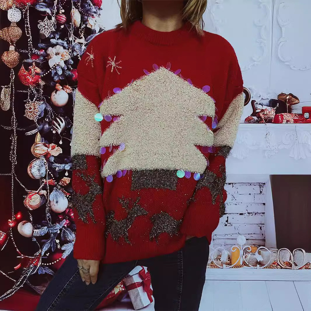 Damen festlicher Pullover mit weihnachtlichem Motiv und Glitzerapplikationen R&B