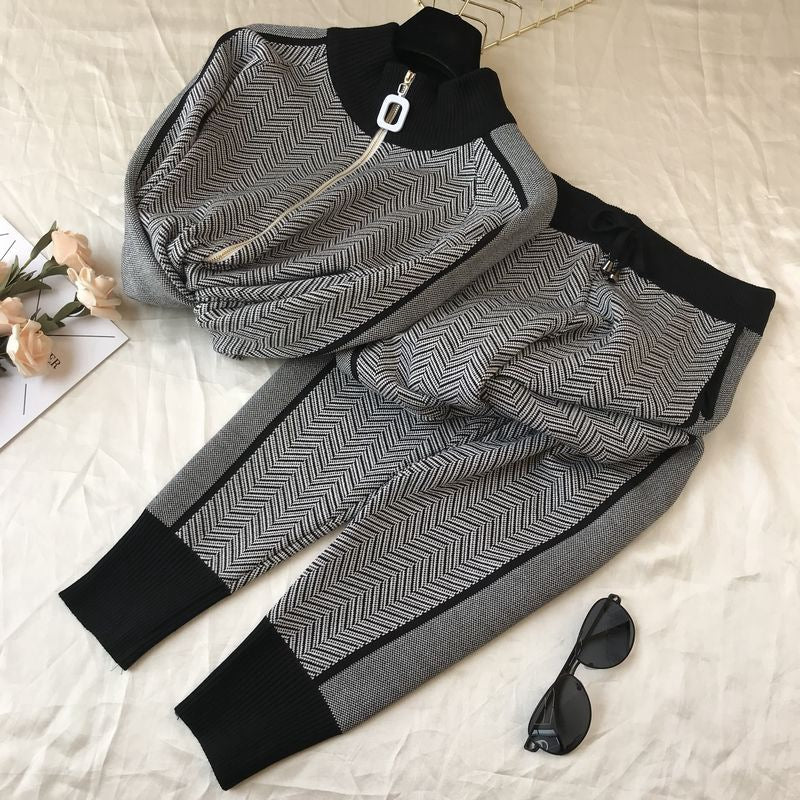Damen Freizeitliche Strickjacke und Jogginghose Set R&B