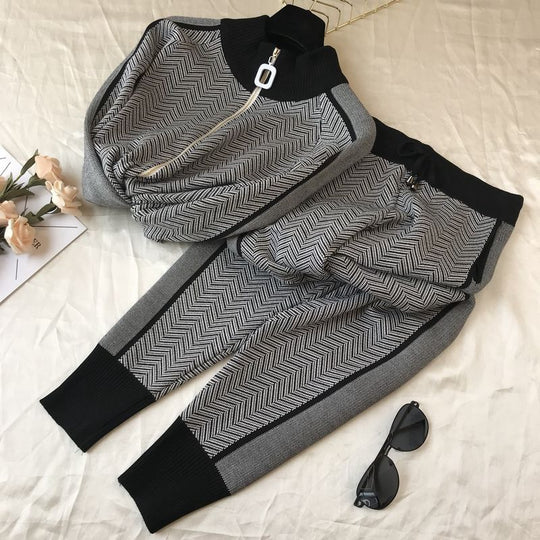 Damen Freizeitliche Strickjacke und Jogginghose Set R&B