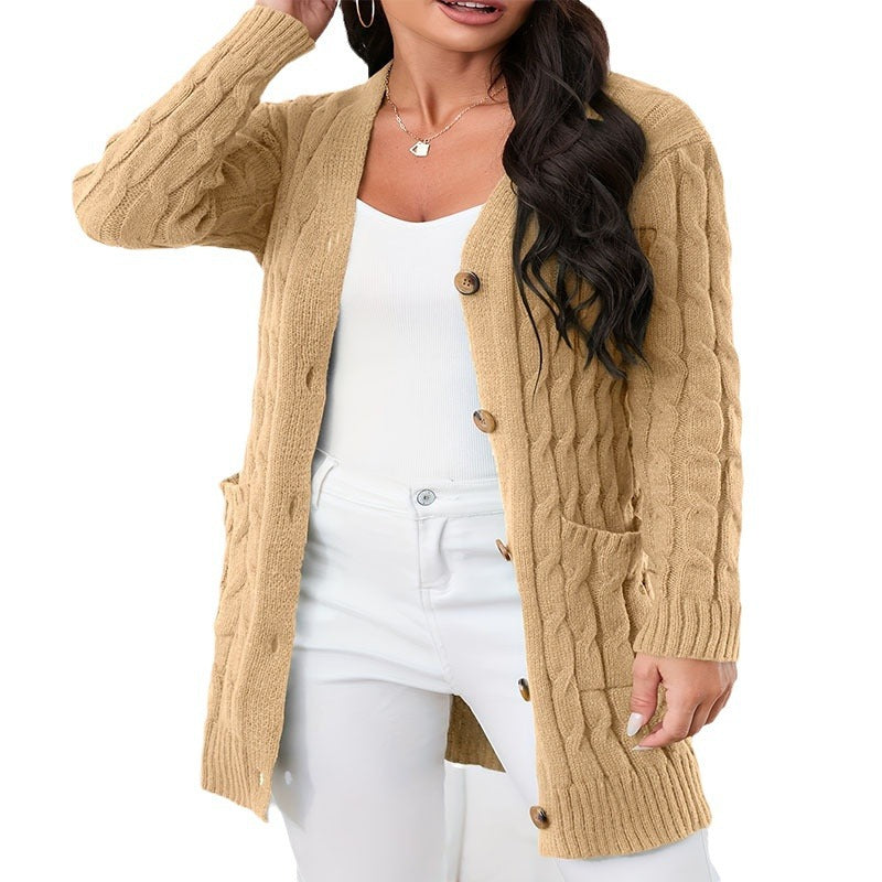 Damen Strickjacke mit dekorativem Zopfmuster und praktischen Taschen R&B