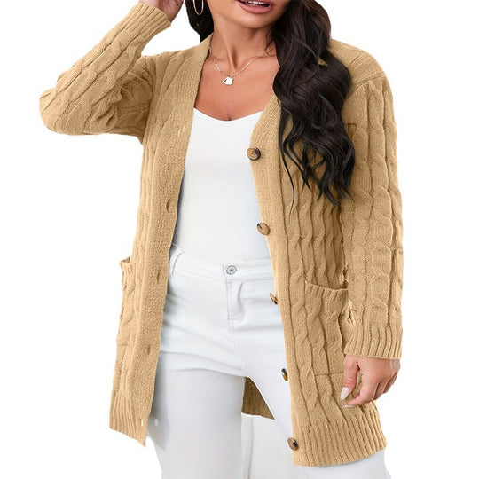 Damen Strickjacke mit dekorativem Zopfmuster und praktischen Taschen R&B