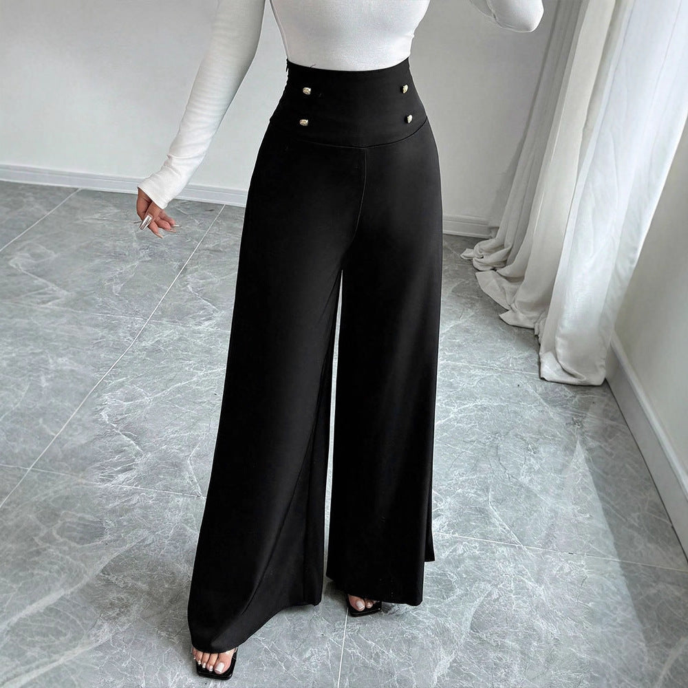 Damen Fließende Palazzo-Hose mit hohem Taillenbund und eleganten Knopfdetails R&B