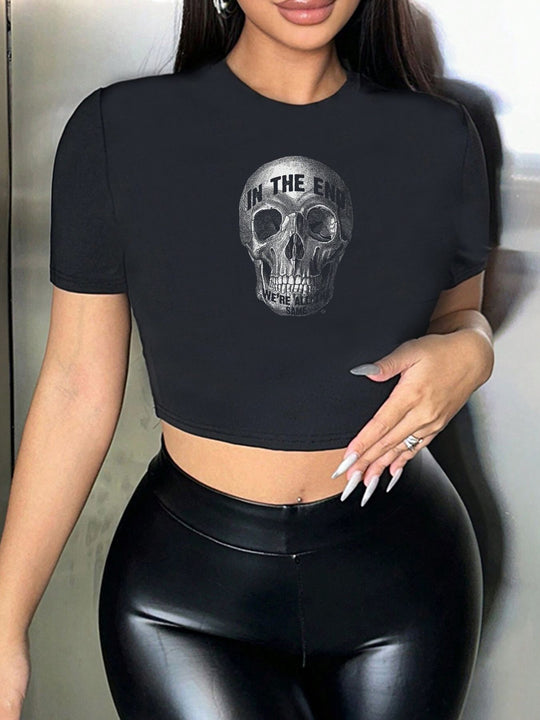 Damen Crop-Top mit floralem Grafikdruck und figurbetontem Schnitt R&B
