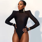 Damen Langarm-Bodysuit mit hohem Kragen und eleganten Raffungen R&B