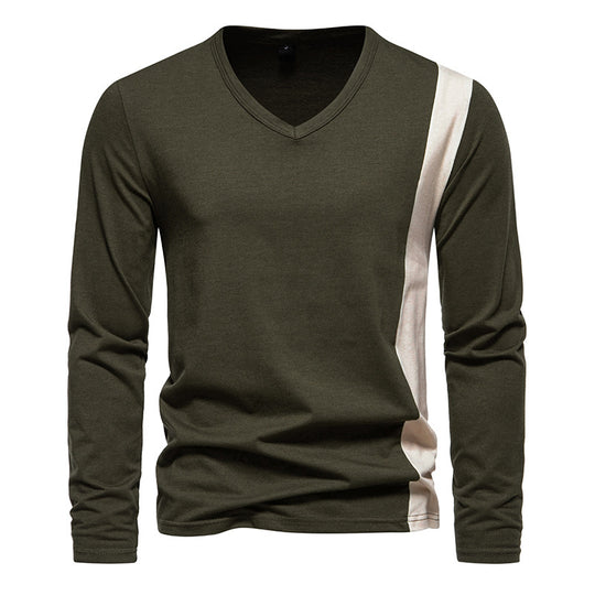 Herren Modernes Langarmshirt mit V-Ausschnitt und Farbblockdesign R&B