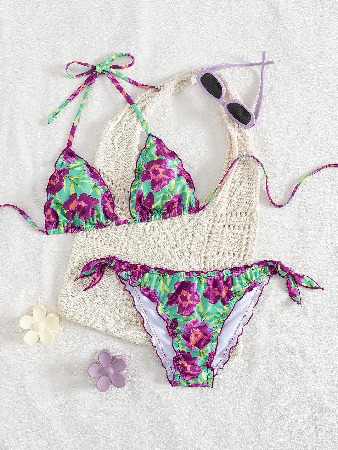 Damen floral gemusterter Triangel-Bikini R&B
