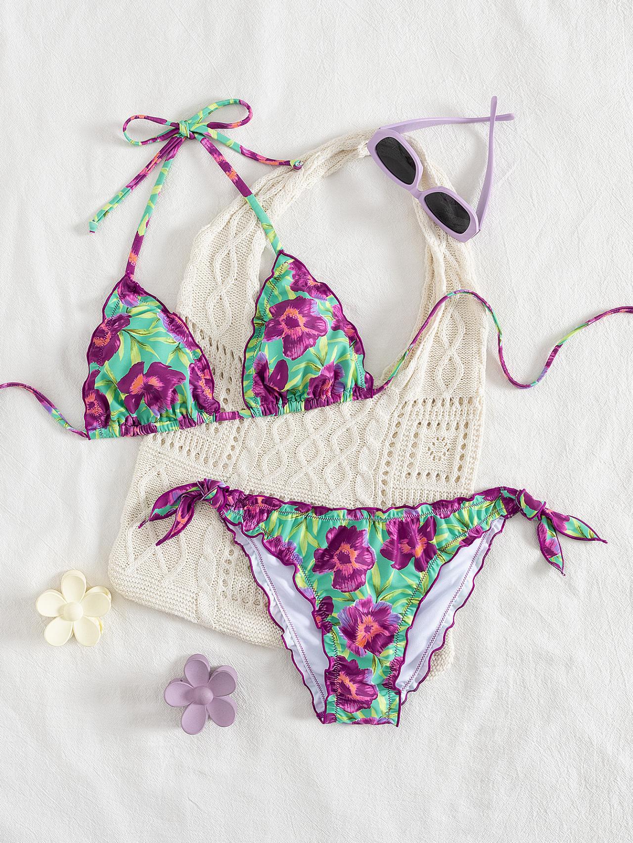 Damen floral gemusterter Triangel-Bikini R&B