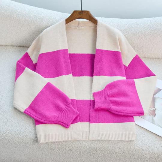 Damen Modischer Strickcardigan mit breiten Streifen und lässigem Schnitt R&B