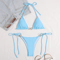 Damen Triangel-Bikini mit raffinierten Rüschen und goldenen Akzenten