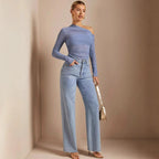 Damen Asymmetrischer Body mit Raffungen und langen Ärmeln R&B