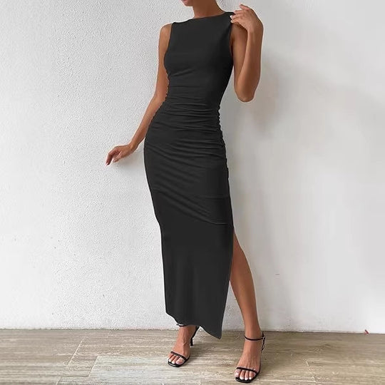 Damen Maxikleid mit figurbetontem Schnitt und seitlichem Schlitz R&B