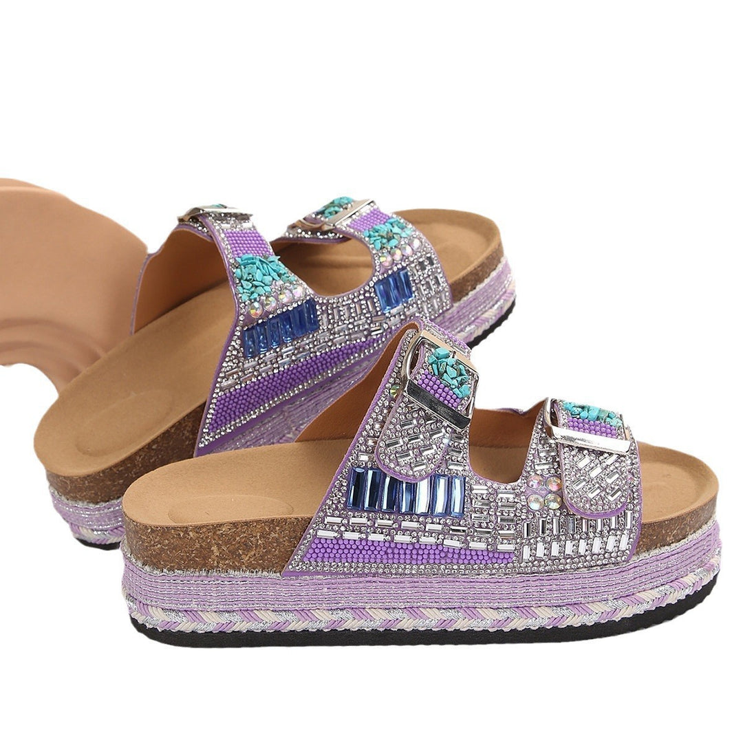 Damen Geschmückte Plateau-Sandalen mit Doppelriemen und glitzernden Applikationen R&B