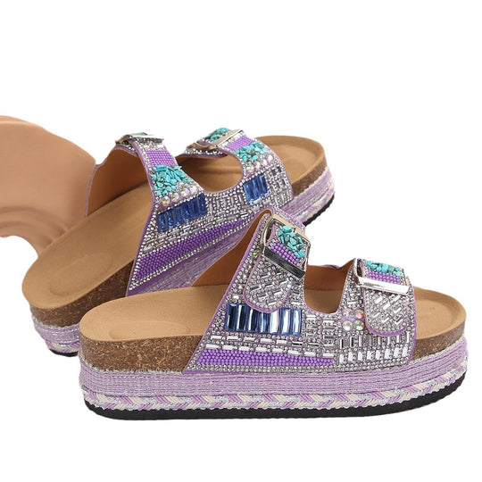 Damen Geschmückte Plateau-Sandalen mit Doppelriemen und glitzernden Applikationen R&B