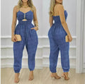Damen modischer Jumpsuit mit schulterfreien Trägern und cut-out Details R&B