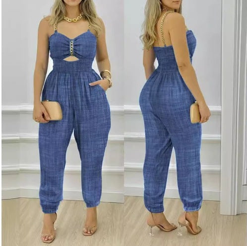 Damen Jumpsuit mit Cut-Out-Design und schmalen Beinen R&B