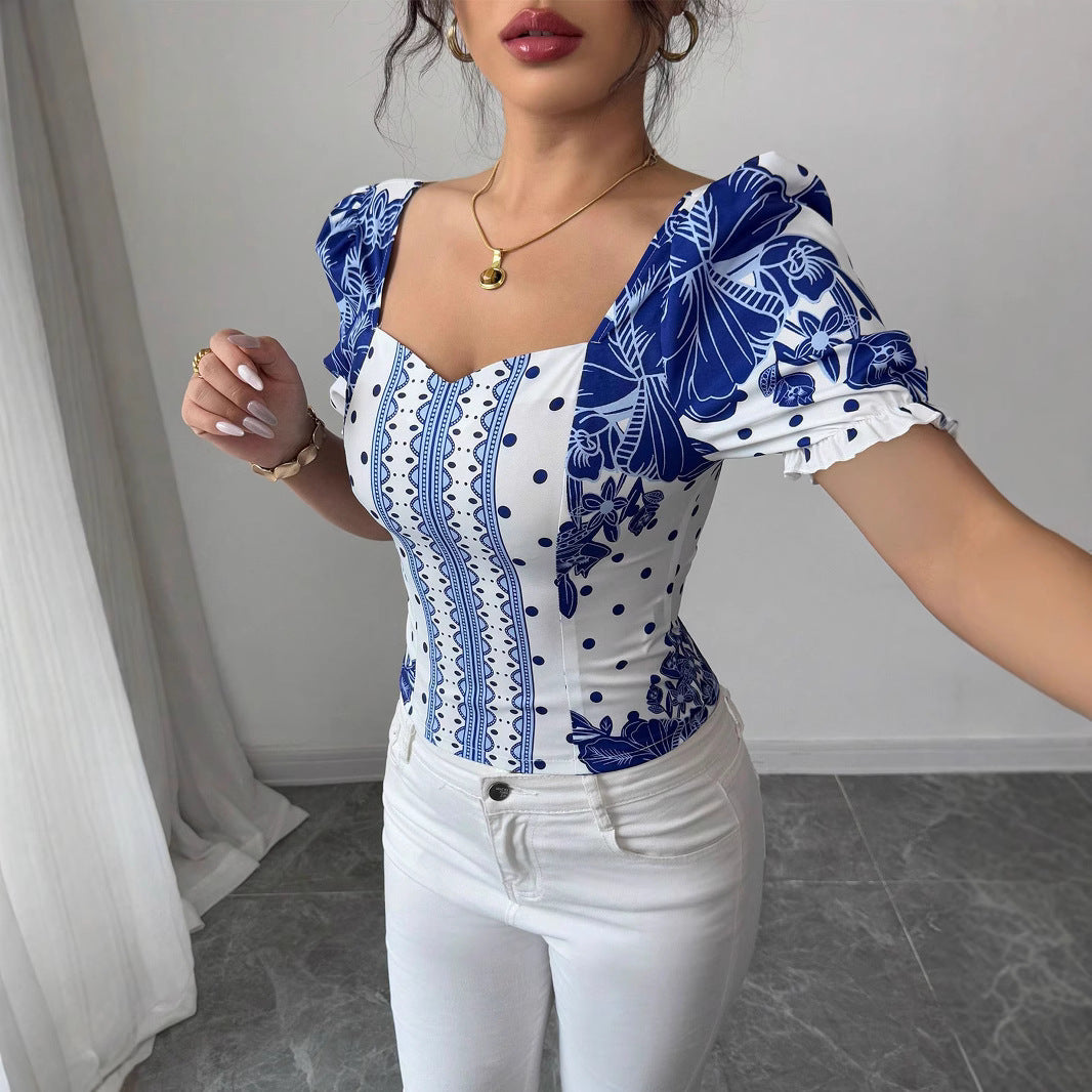 Damen Puffärmel Bluse mit floralem Muster R&B