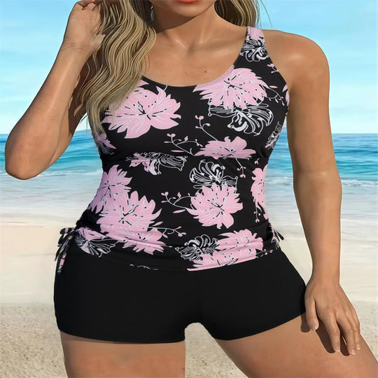 Damen Tankini-Set mit floralem Oberteil und sportlichem Höschen R&B