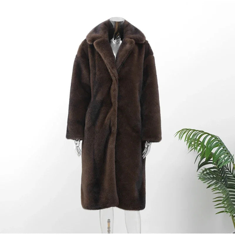 Damen Eleganter Kunstpelzmantel mit weichem Innenfutter R&B