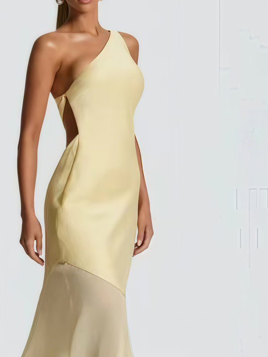 Damen Einseitiges Maxikleid mit fließendem Rock R&B