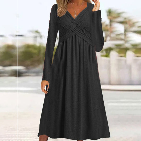 R&B | Lässiges Langarmkleid Mit Kreuzdesign