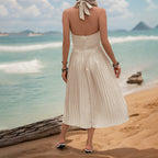 Damen Midikleid mit Schickem Asymmetrischem Design und Plissiertem Rock R&B