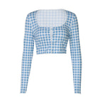 Damen cropped Langarmbluse mit Karomuster R&B