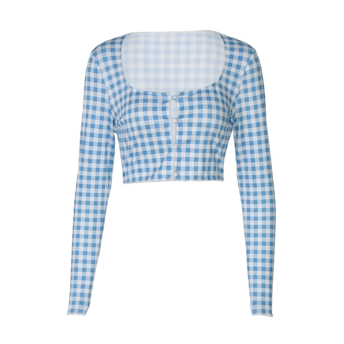 Damen cropped Langarmbluse mit Karomuster R&B