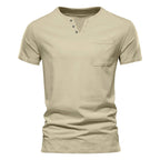 Herren nan tailliertes Kurzarm-Henleyshirt mit Brusttasche und asymmetrischer Knopfleiste R&B
