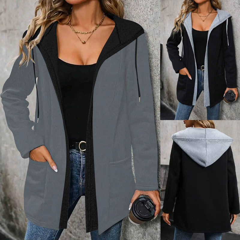 Damen lässige Kapuzenjacke mit seitlichen Taschen und modernem Schnitt R&B
