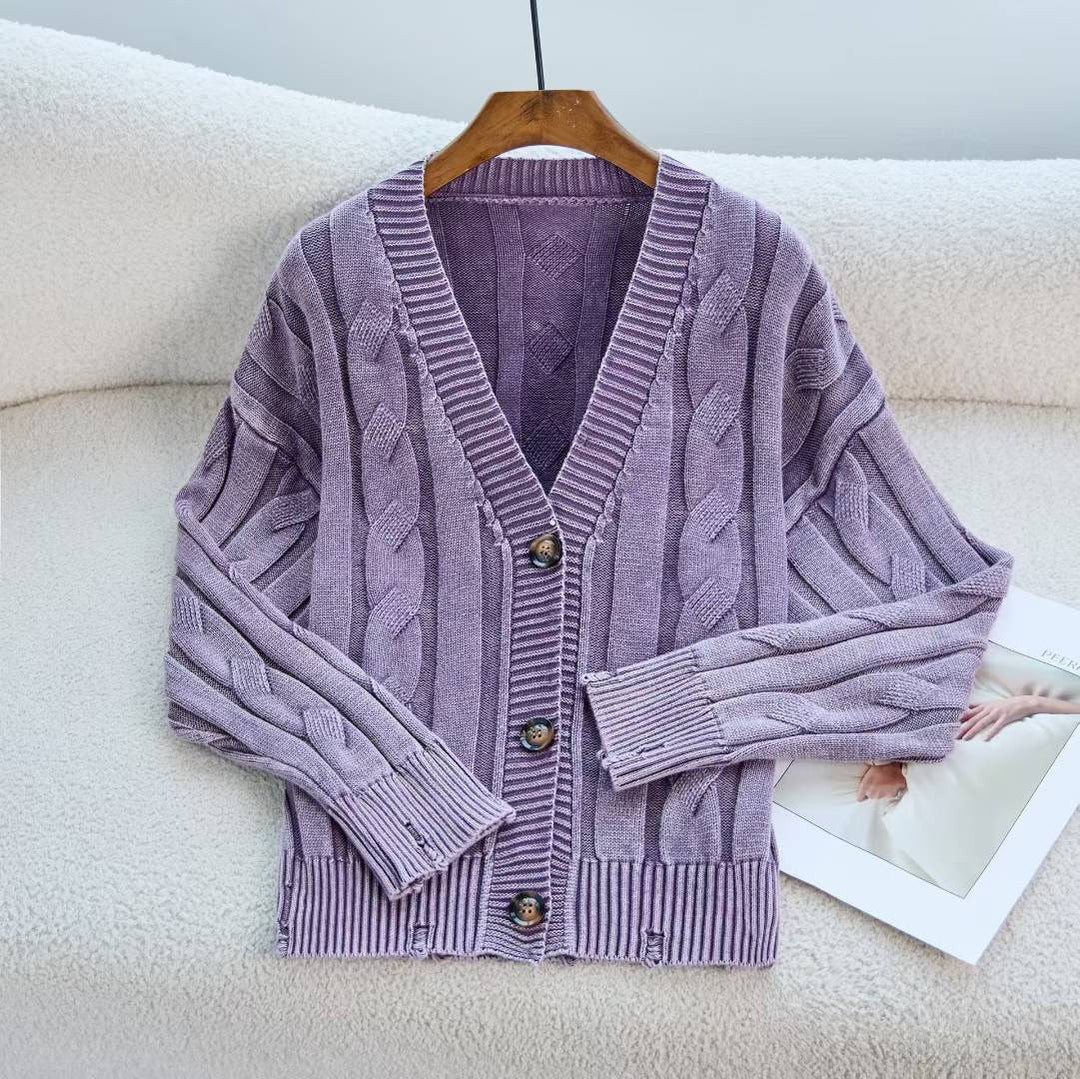 Damen Gemusterter Strickcardigan mit Zopfmuster und Knopfdetails R&B