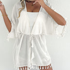 Damen eleganter Strandponcho mit Quasten R&B