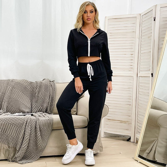 Damen Sportliches Set mit kurzem Oberteil und elastischem Bund R&B