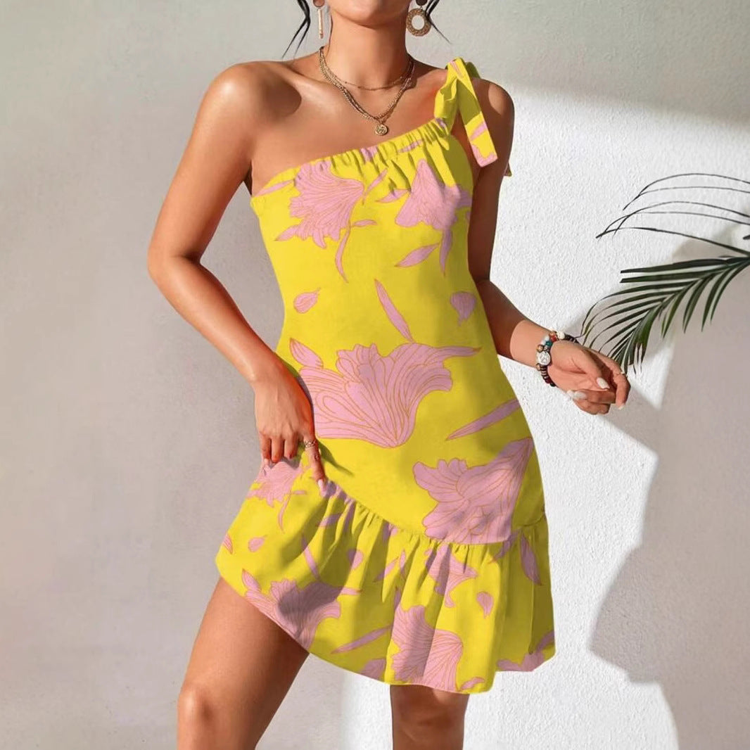 Damen Trägerloses Sommerkleid mit voluminösem Rock und floralem Design R&B