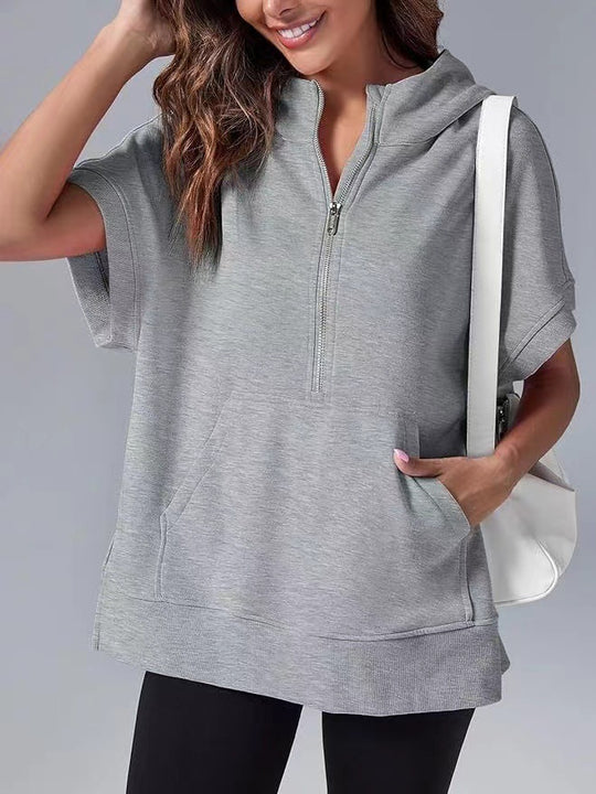 Damen Lichtgewicht Kapuzenpullover mit halbem Reißverschluss und Taschen R&B