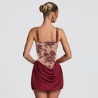 Damen Glamouröses Mini-Kleid mit Spitzen-Oberteil und gerafftem Rock R&B