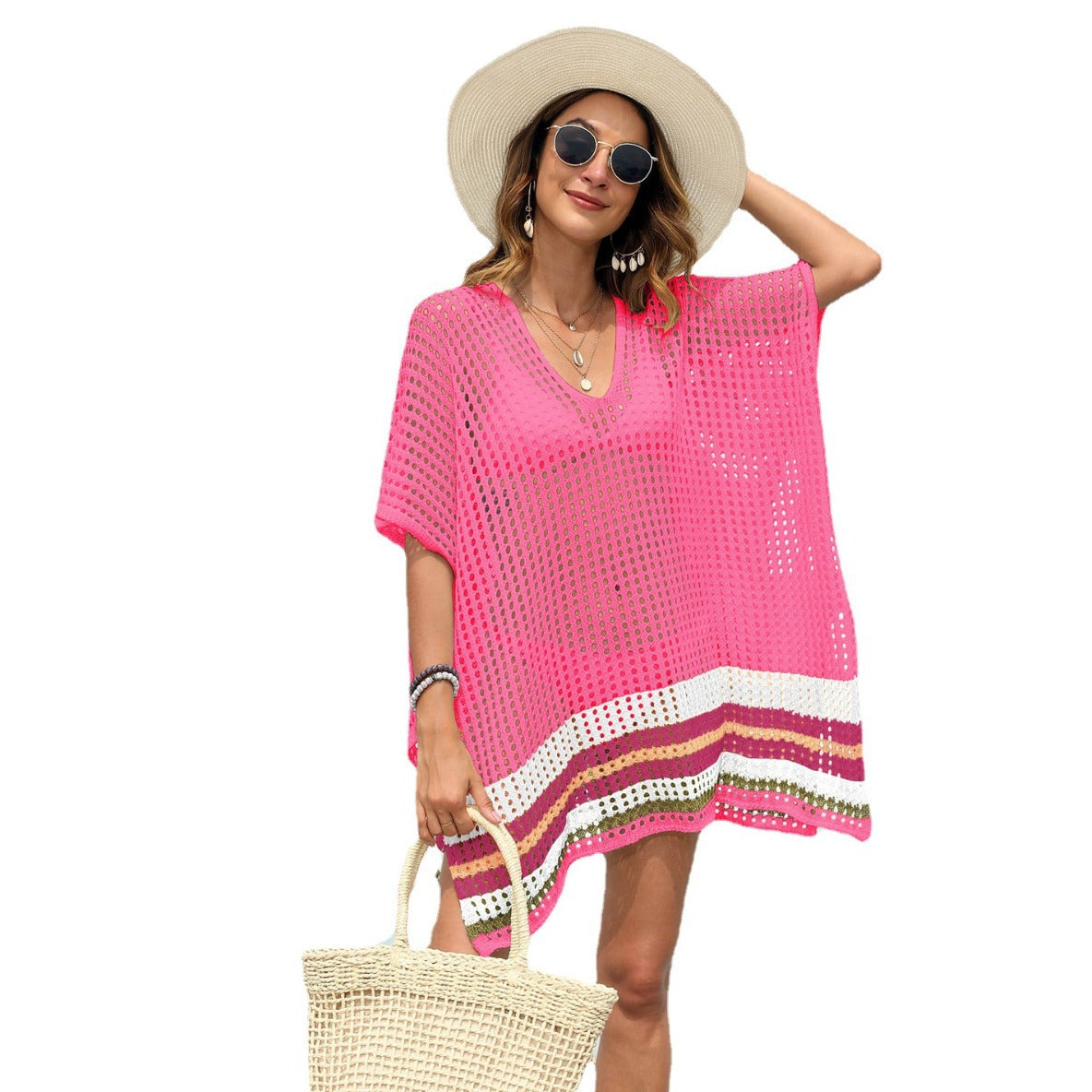 Damen luftiger Strandsarong mit buntem Häkelmuster R&B