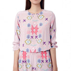 Damen Loungewear Set mit farbenfrohen geometrischen Mustern und elastischem Bund R&B
