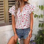 Damen modische Bluse mit Rüschendetails und Herzmuster R&B