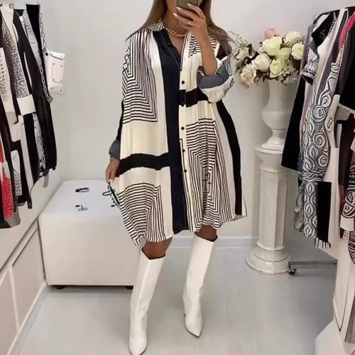 Damen Übergroßes Hemdblusenkleid im modernen Streifen-Design mit Knopfleiste Heidi-Mode
