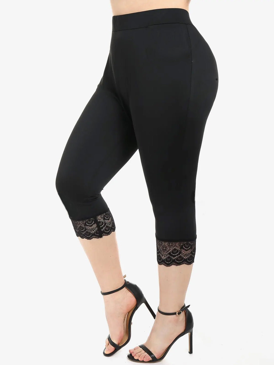 Damen Figurbetonte 3/4-Leggings mit eleganten Spitzenabschlüssen R&B