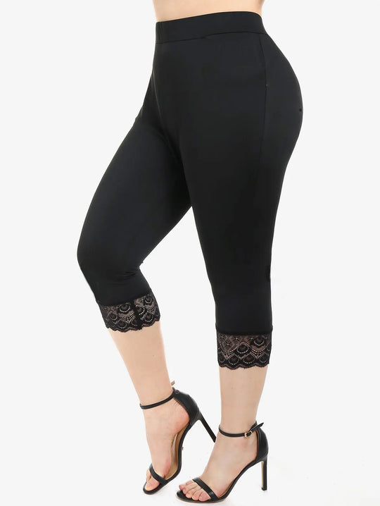 Damen Figurbetonte 3/4-Leggings mit eleganten Spitzenabschlüssen R&B