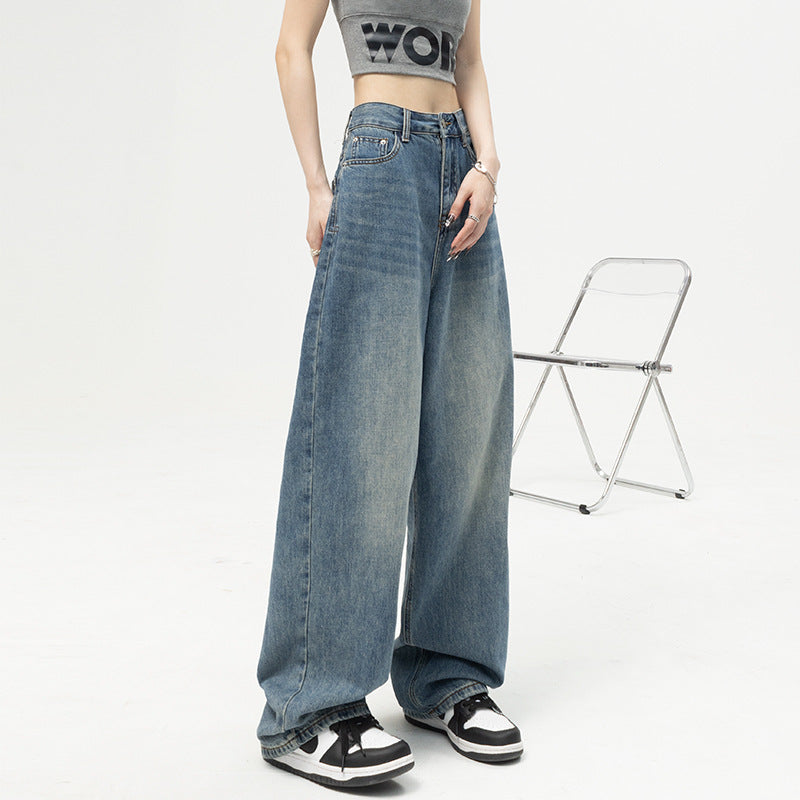 Damen Weite High-Waist Jeans mit lässigem Schnitt und ausgefranstem Saum R&B