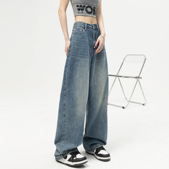 Damen Weite High-Waist Jeans mit lässigem Schnitt und ausgefranstem Saum R&B