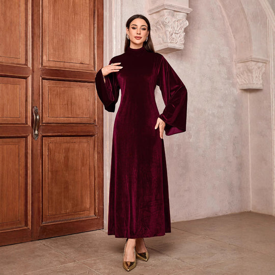 Damen Elegantes Maxikleid mit weitem Kragen und extravaganten Ärmeln R&B