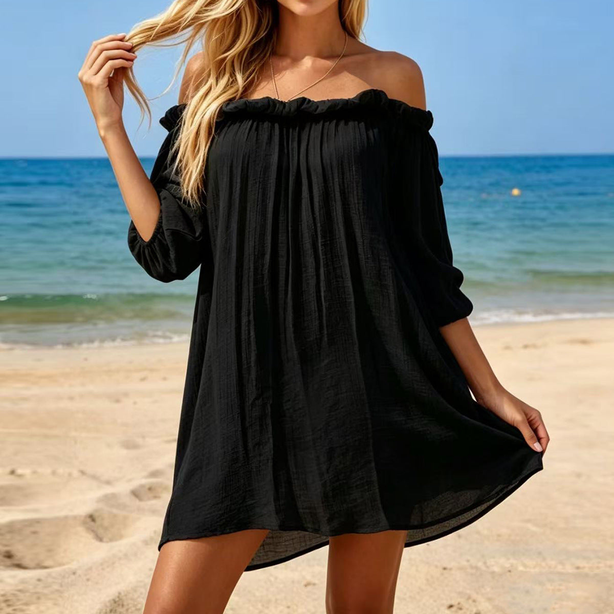 Damen Off-Shoulder Strandkleid R&B